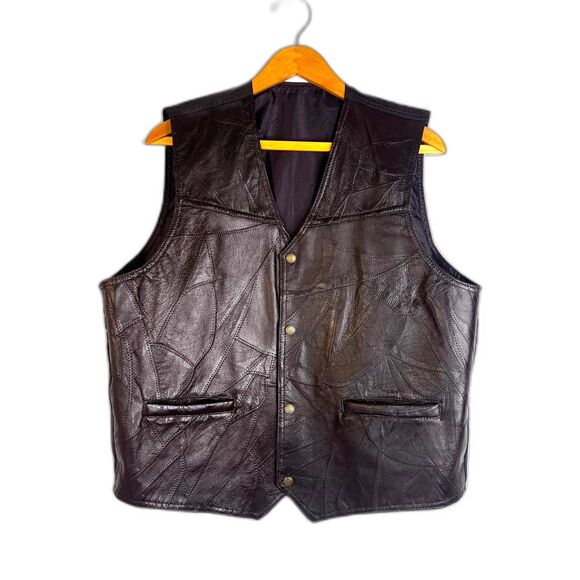 Genuine Leather Brown Snap Button Front Vest Western Wear Urban Cowboy Size XL - Picture 1 of 12